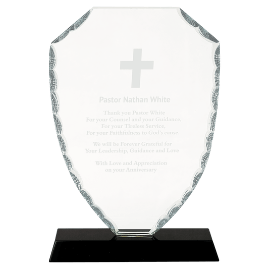 Shield Facet Glass on Black Base - 8 1/4"