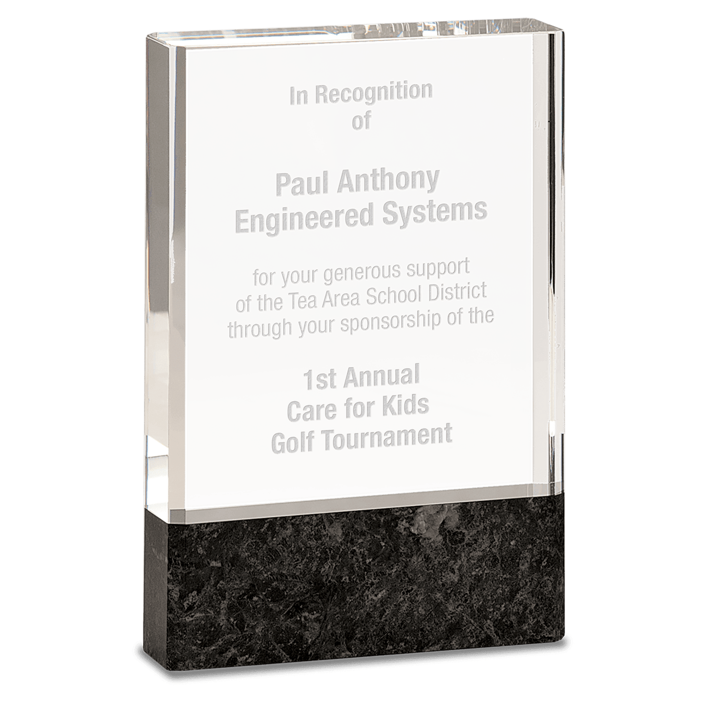 Clear Fusion Crystal Award with Genuine Black Marble - 4" x 6"