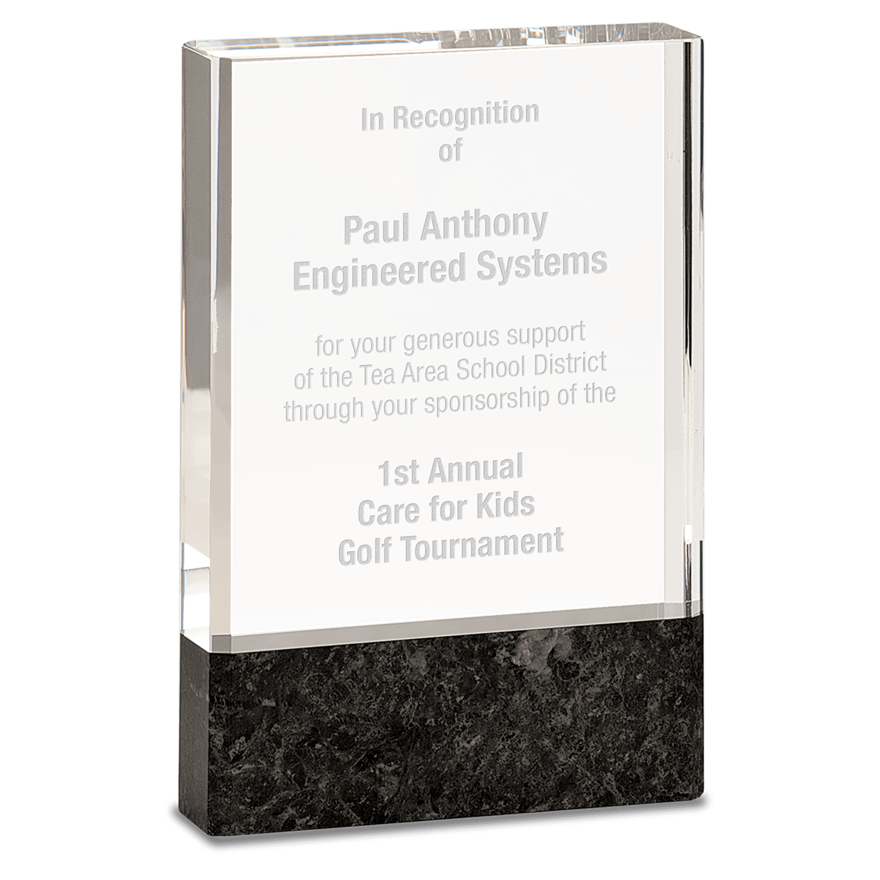 Clear Fusion Crystal Award with Genuine Black Marble - 4" x 6"