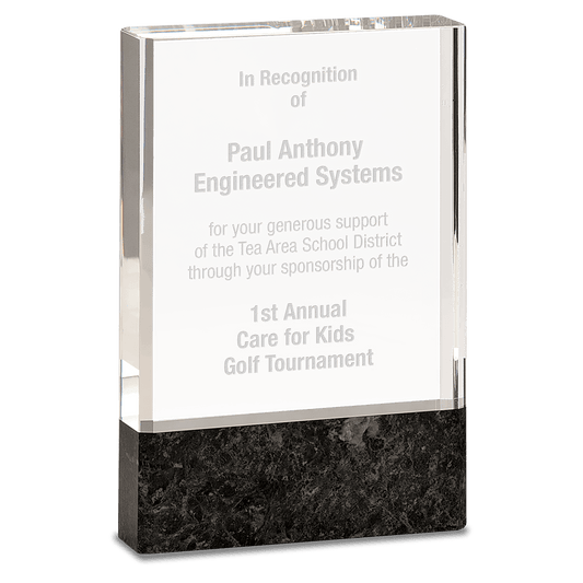 Clear Fusion Crystal Award with Genuine Black Marble - 4" x 6"