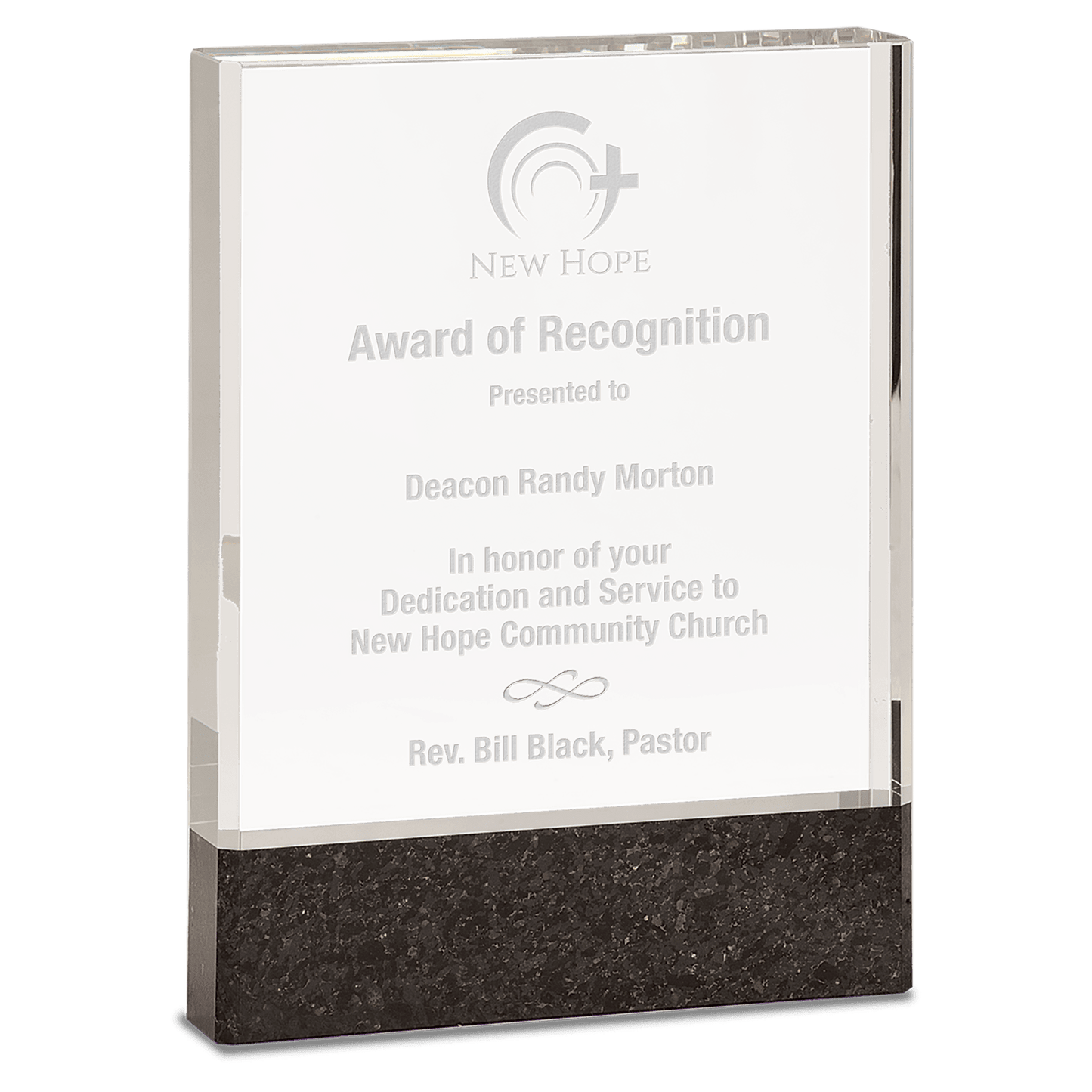 Clear Fusion Crystal Award with Genuine Black Marble - 6" x 8"