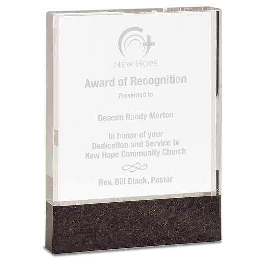 Clear Fusion Crystal Award with Genuine Black Marble - 6" x 8"