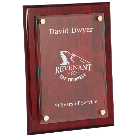 Rosewood Piano Finish Floating Glass Plaque - 9" x 12"