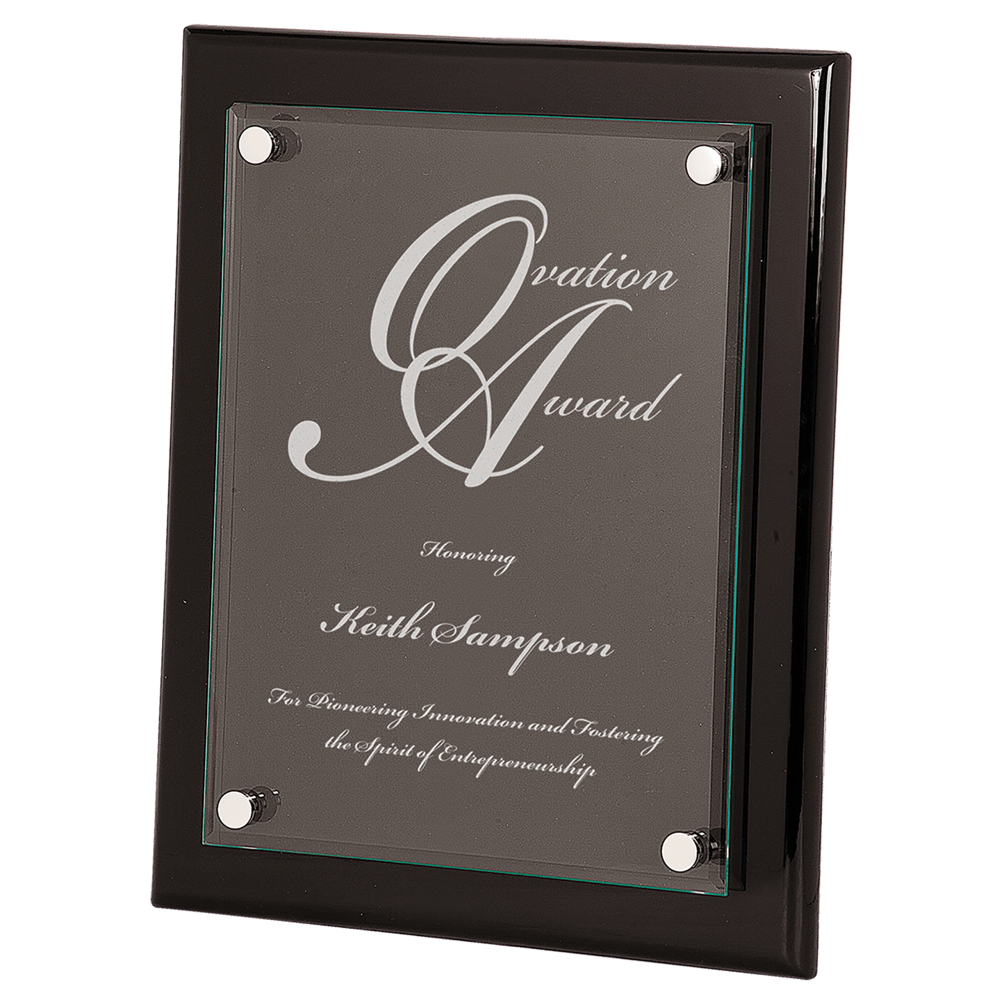 Black Piano Finish Floating Glass Plaque - 10 1/2" x 13"