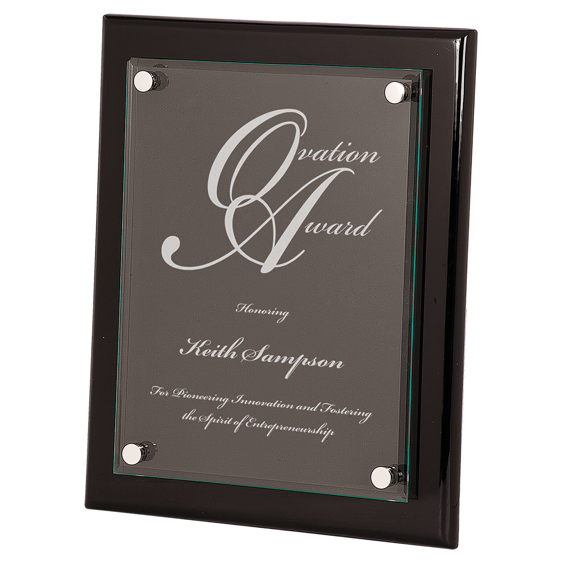 Black Piano Finish Floating Glass Plaque - 10 1/2" x 13"