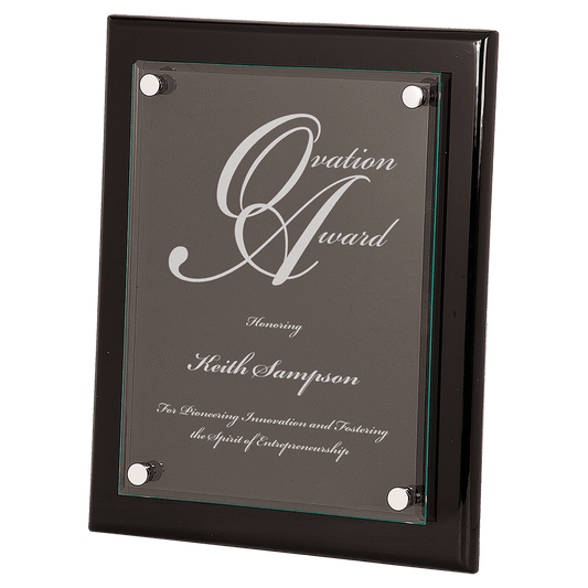Black Piano Finish Floating Glass Plaque - 10 1/2" x 13"