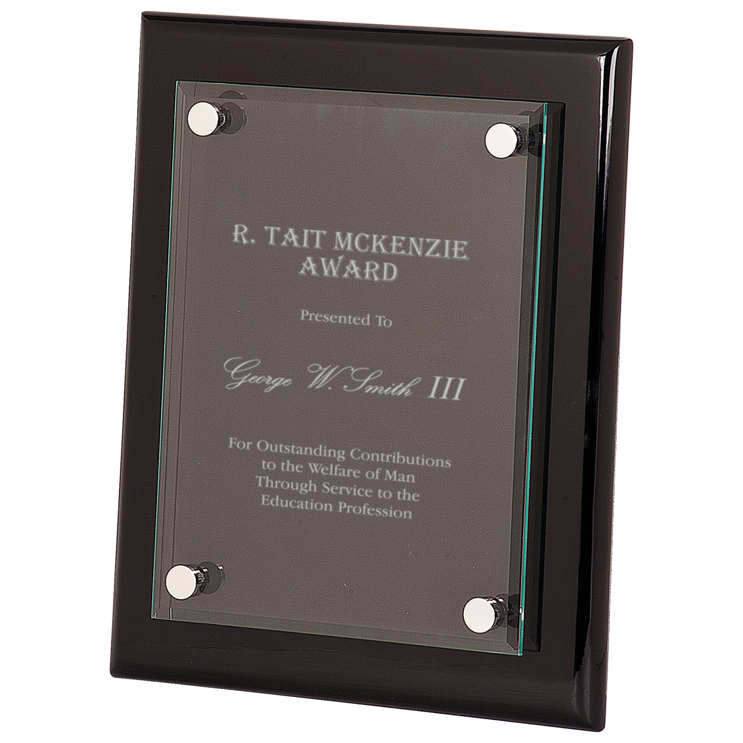 Black Piano Finish Floating Glass Plaque - 8" x 10"