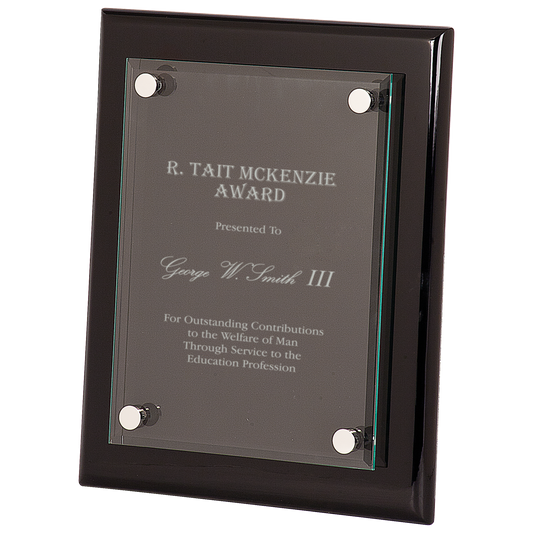 Black Piano Finish Floating Glass Plaque - 8" x 10"