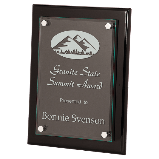 Black Piano Finish Floating Glass Plaque - 9" x 12"