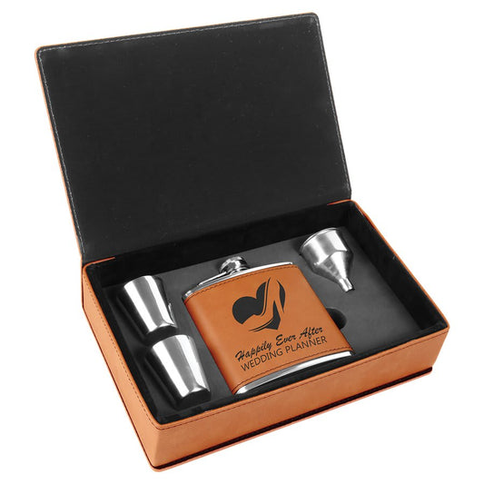 6 oz. Rawhide Engravable Leatherette Flask Gift Set