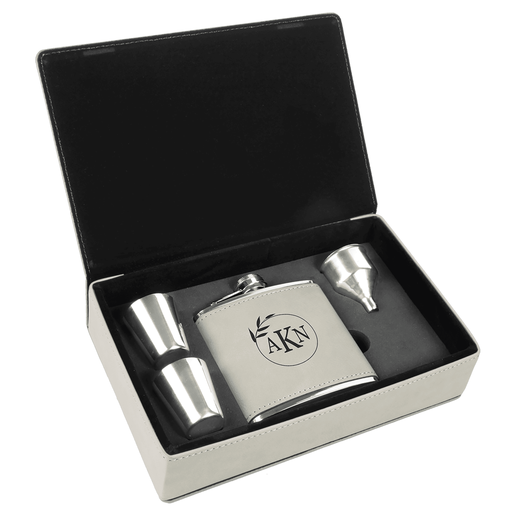 6 oz. White Engravable Leatherette Flask Gift Set
