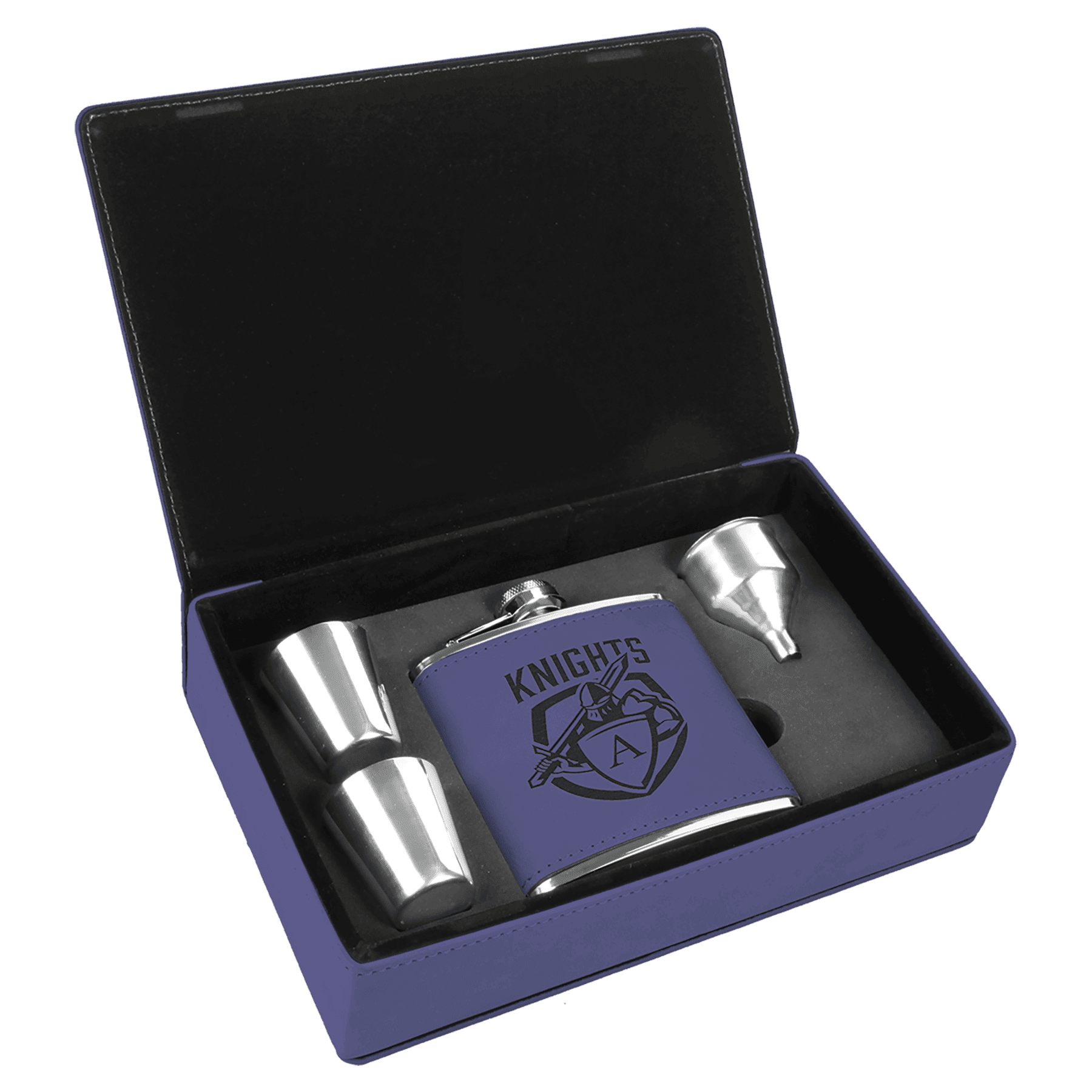 6 oz. Purple Engravable Leatherette Flask Gift Set