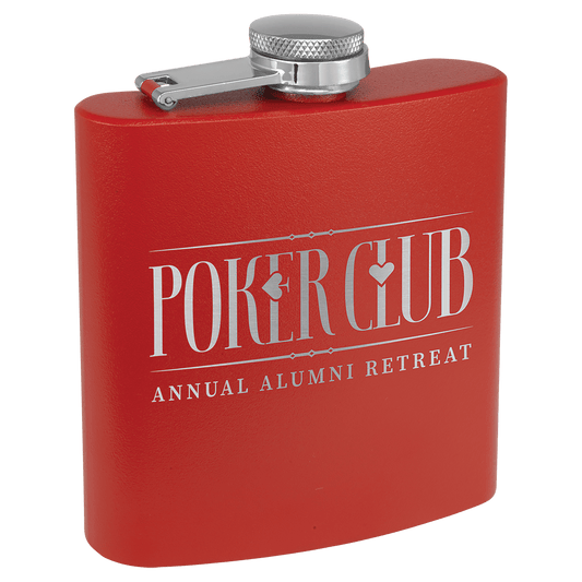 6 oz. Matte Red Powder Coated Engravable Stainless Steel Flask
