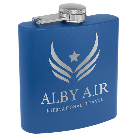 6 oz. Matte Royal Blue Powder Coated Engravable Stainless Steel Flask