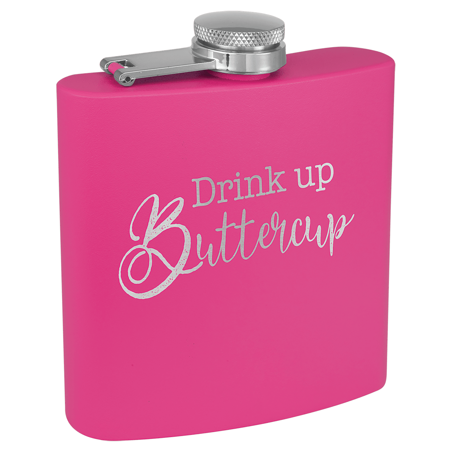 6 oz. Matte Pink Powder Coated Engravable Stainless Steel Flask