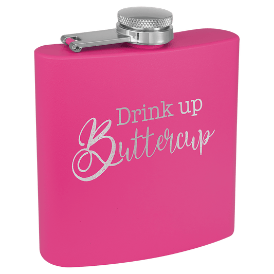 6 oz. Matte Pink Powder Coated Engravable Stainless Steel Flask