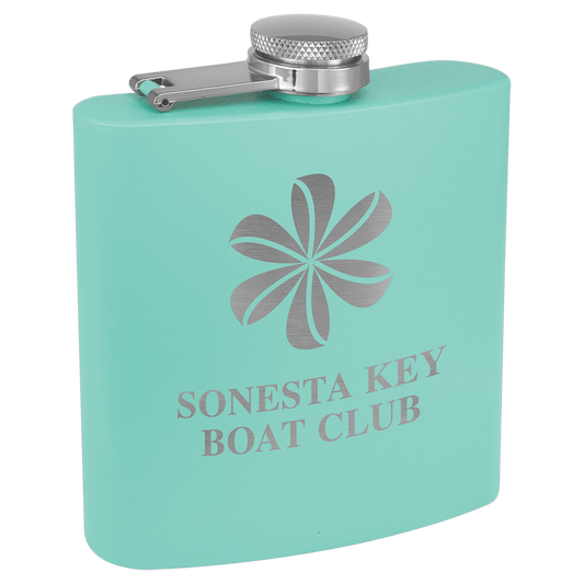 6 oz. Matte Teal Powder Coated Engravable Stainless Steel Flask
