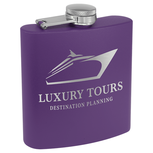 6 oz. Matte Purple Powder Coated Laserable Stainless Steel Flask