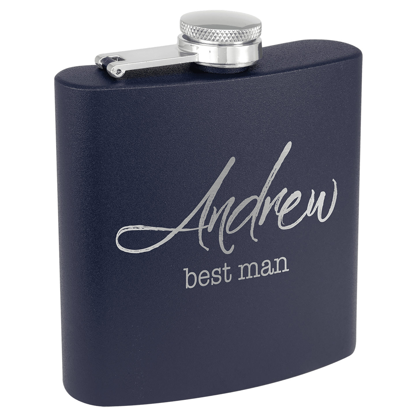 6 oz. Matte Navy Blue Powder Coated Engravable Stainless Steel Flask