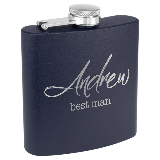 6 oz. Matte Navy Blue Powder Coated Engravable Stainless Steel Flask