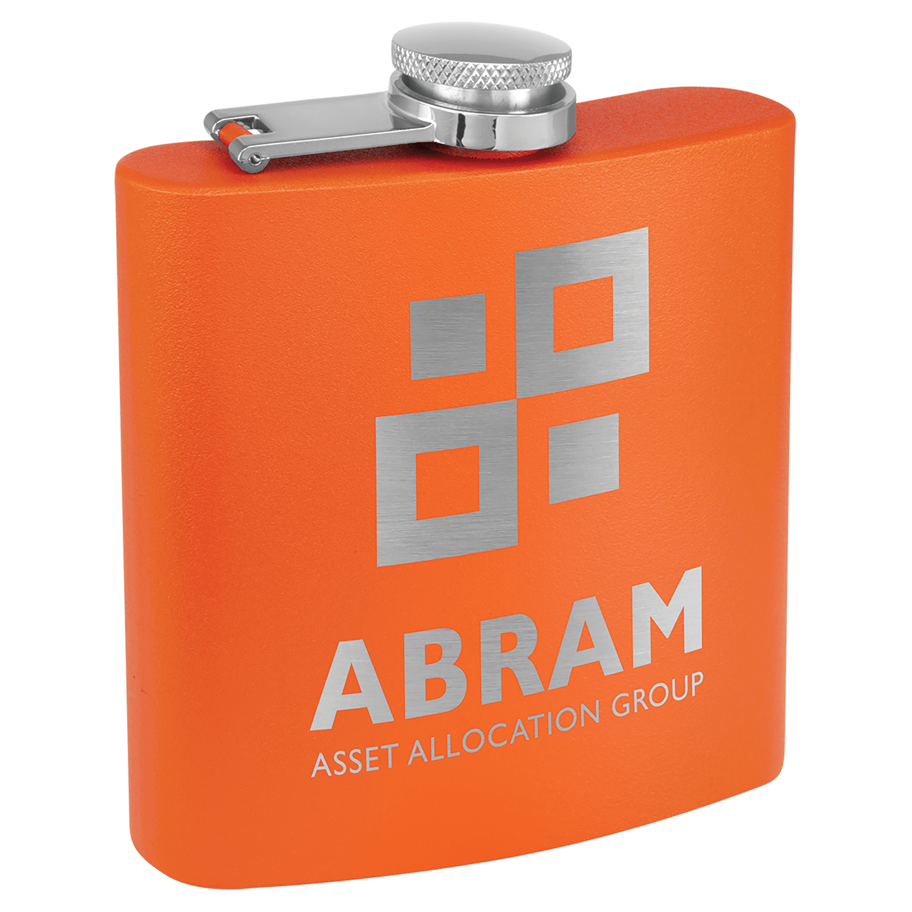 6 oz. Matte Orange Powder Coated Engravable Stainless Steel Flask