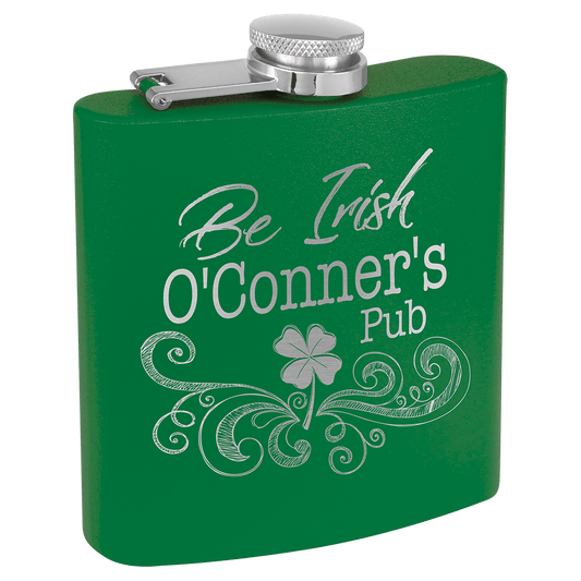 6 oz. Matte Green Powder Coated Laserable Stainless Steel Flask