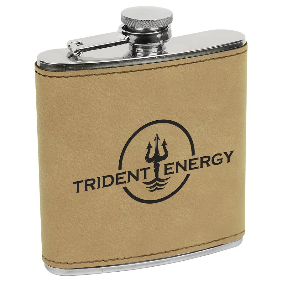 6 oz. Light Brown Engravable Leatherette Stainless Steel Flask