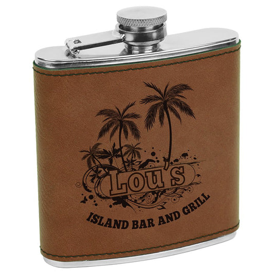6 oz. Dark Brown Engravable Leatherette Stainless Steel Flask