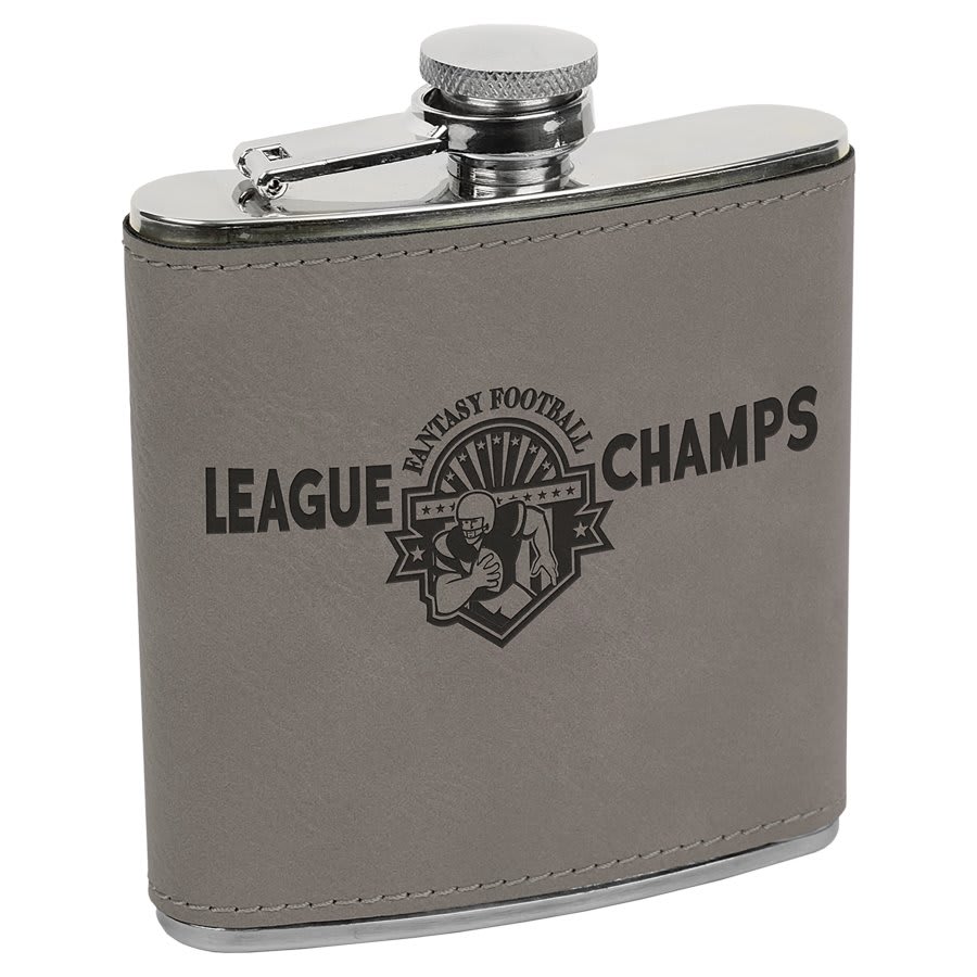 6 oz. Gray Engravable Leatherette Stainless Steel Flask