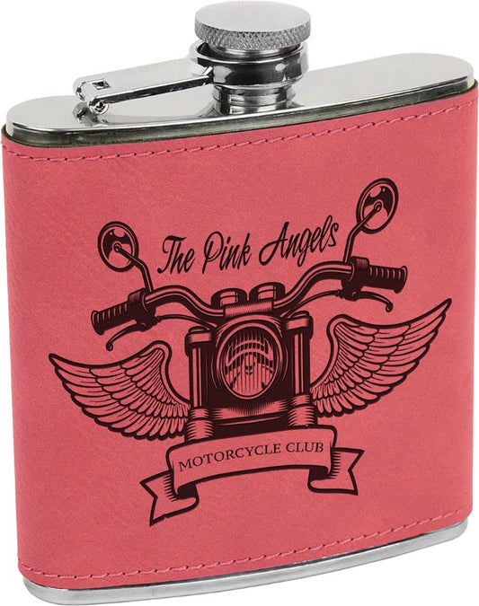 6 oz. Pink Engravable Leatherette Stainless Steel Flask