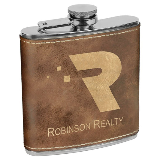 6 oz. Rustic/Gold Engravable Leatherette Stainless Steel Flask