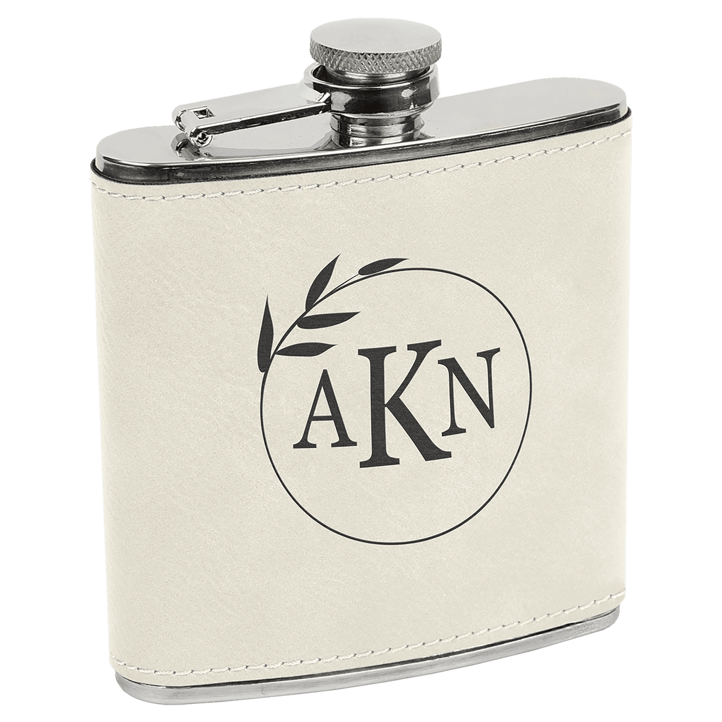 6 oz. White/Black Engravable Leatherette Stainless Steel Flask