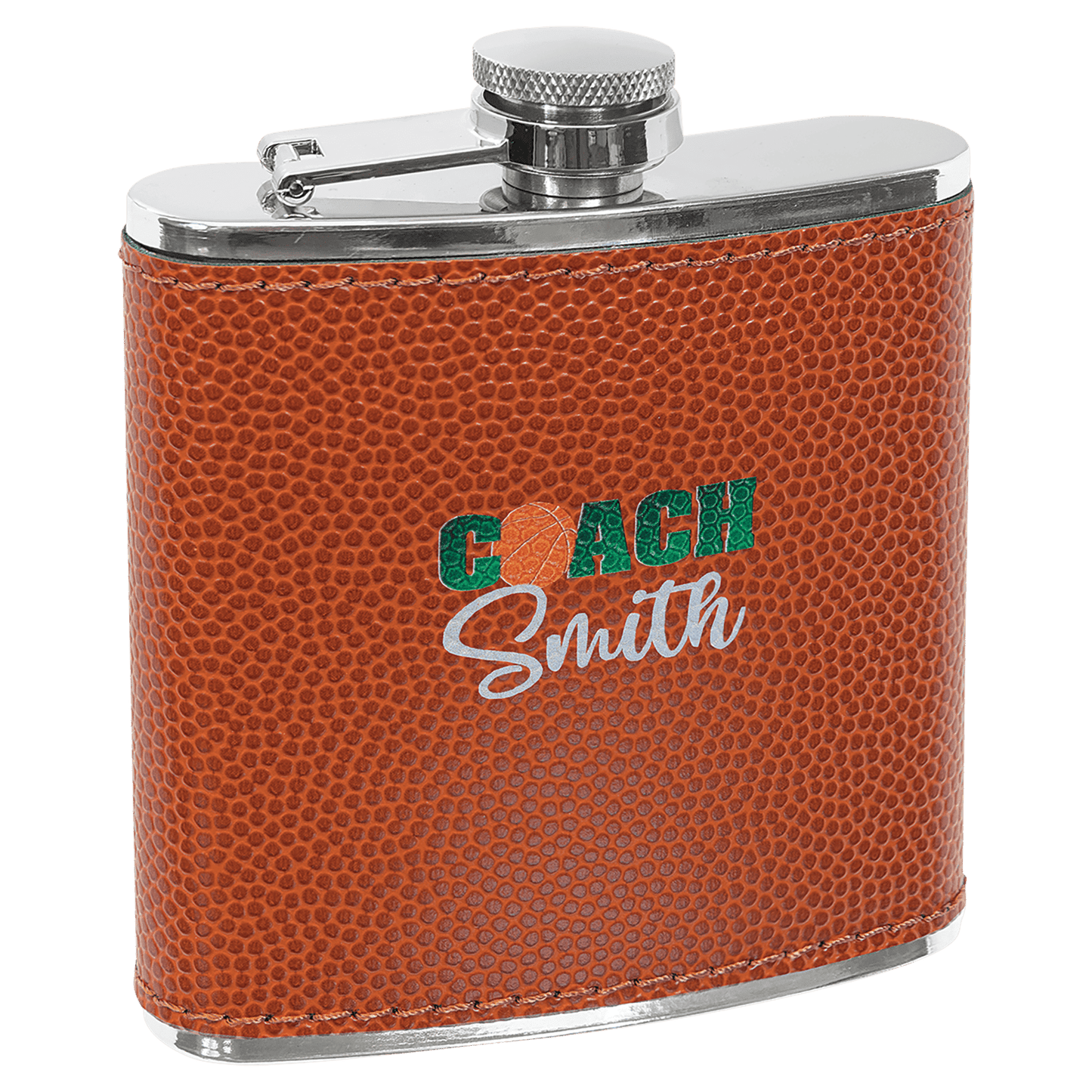 6 oz. Basketball Engravable Leatherette Stainless Steel Flask