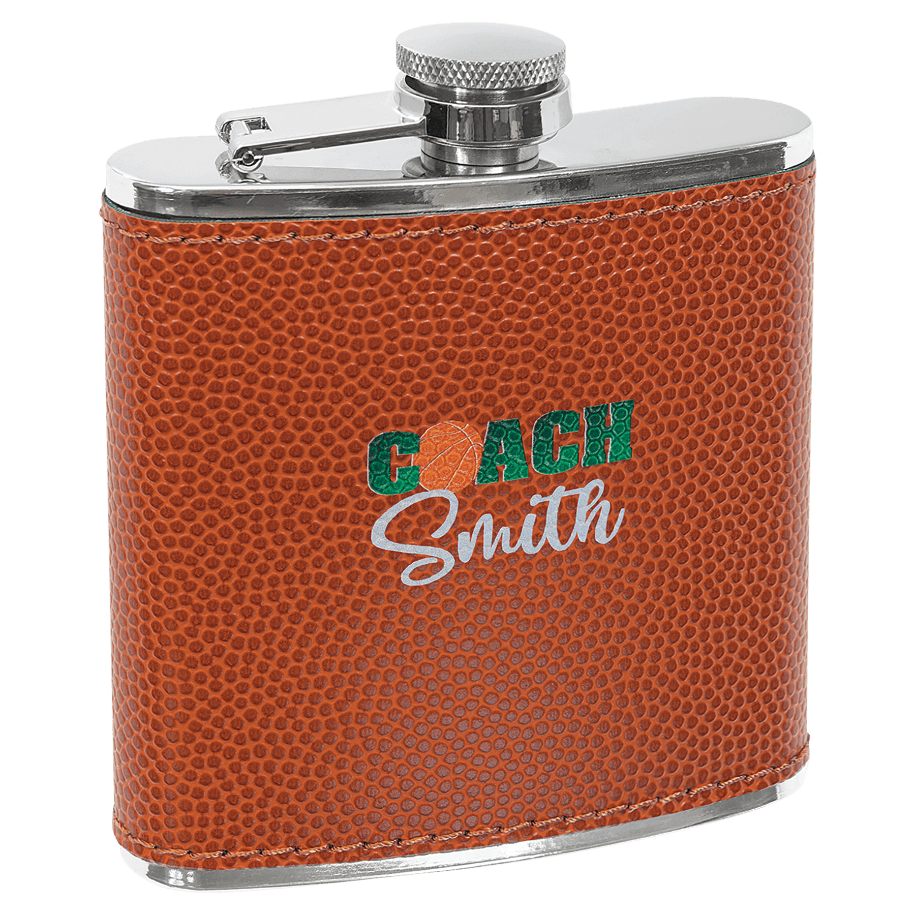 6 oz. Basketball Engravable Leatherette Stainless Steel Flask