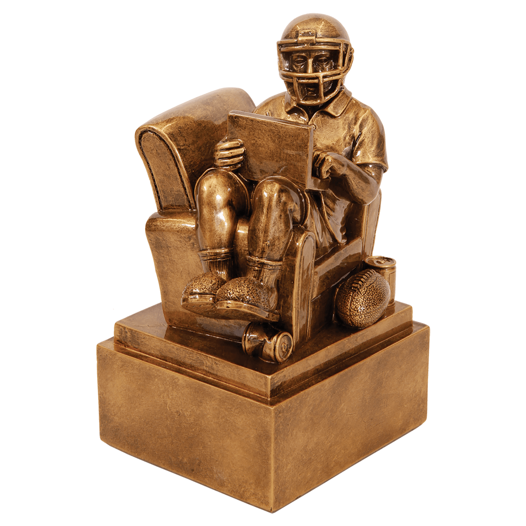 Antique Gold Fantasy Football Man in Chair Resin - 6"