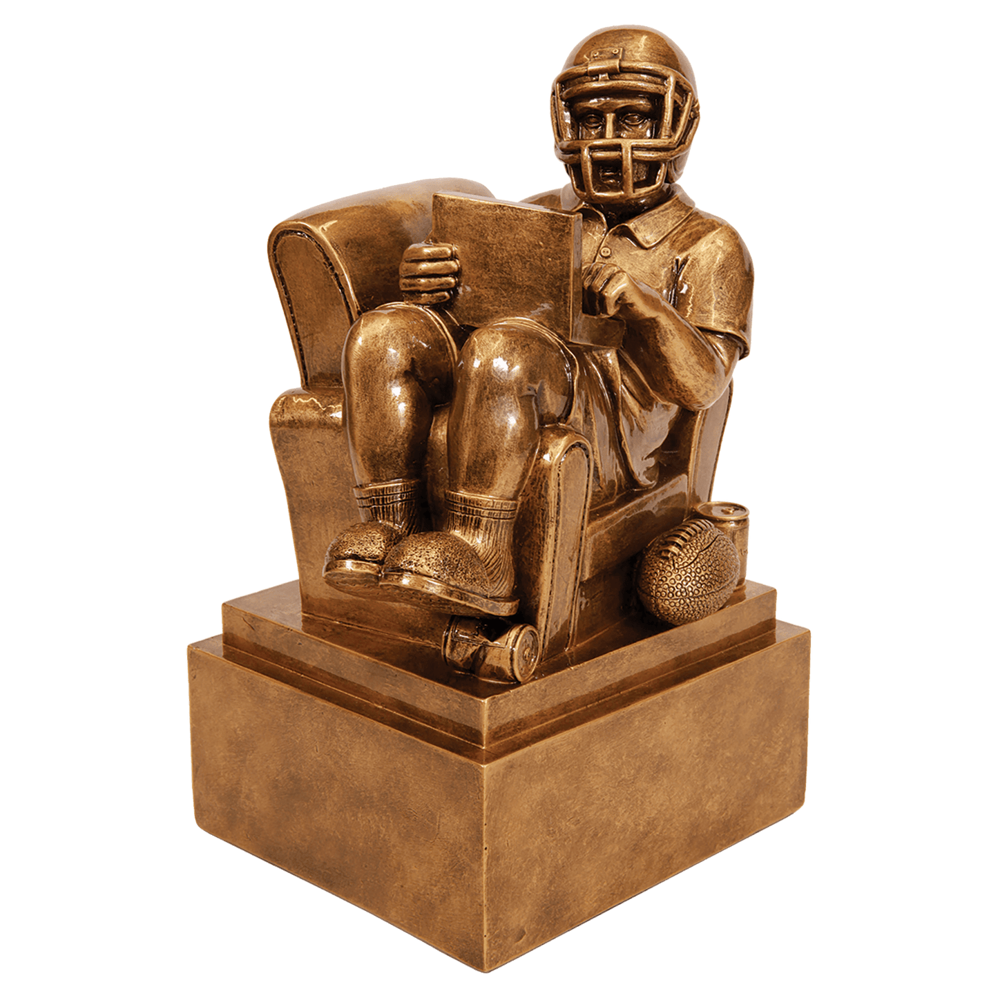 Antique Gold Fantasy Football Man in Chair Resin - 9"