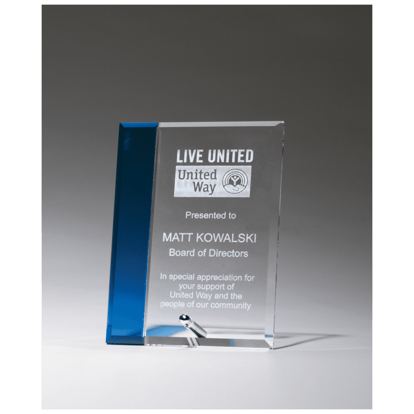 4" x 6" Clear Glass with Sapphire Blue Highlight and Silver Plated Easel Post
