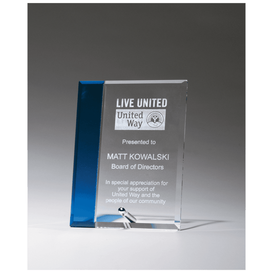 5" x 7" Clear Glass with Sapphire Blue Highlight and Silver Plated Easel Post