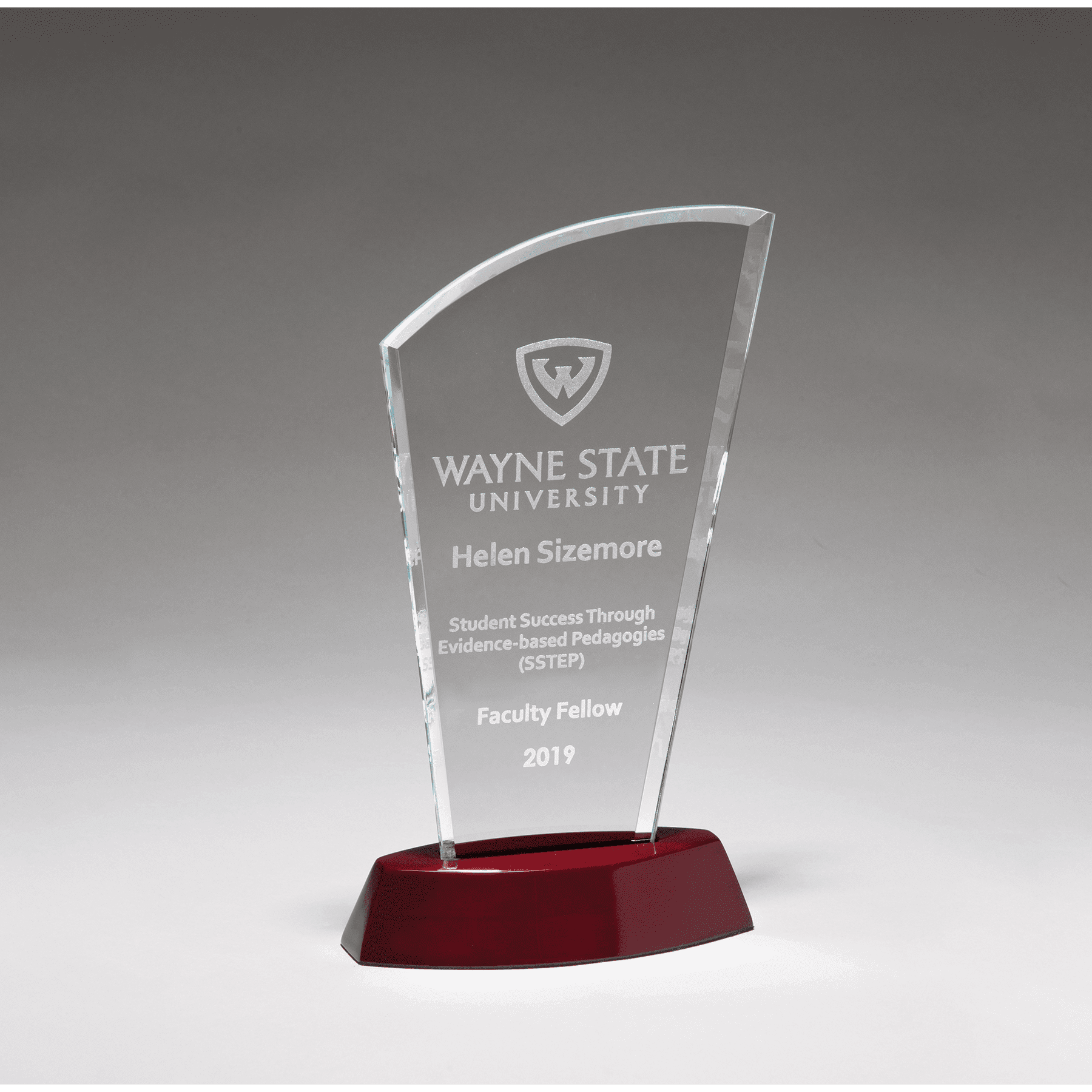 5 1/2" x 7 3/4" Sail Series Clear Glass Award with High Gloss Rosewood Finish Base