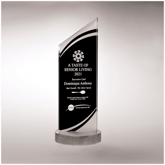 3 1/2" x 9 3/8" x 3/8" Thick Zenith Series Black Silkscreened Glass with Frosted Accents, Heave Aluminum Base