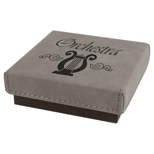 Gray Medal Box with Engravable Leatherette Lid - 3 1/2" x 3 1/2"