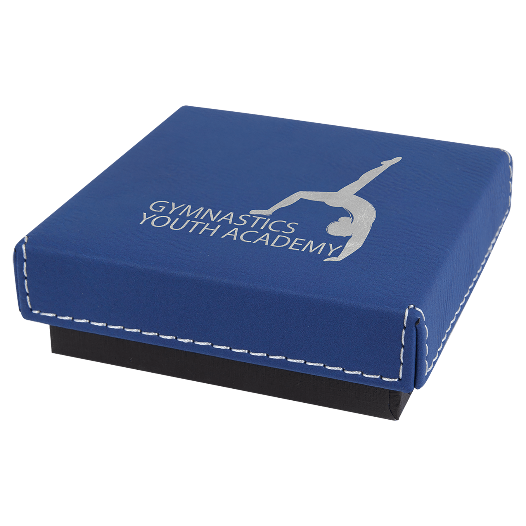 Blue/Silver Medal Box with Engravable Leatherette Lid - 3 1/2" x 3 1/2"
