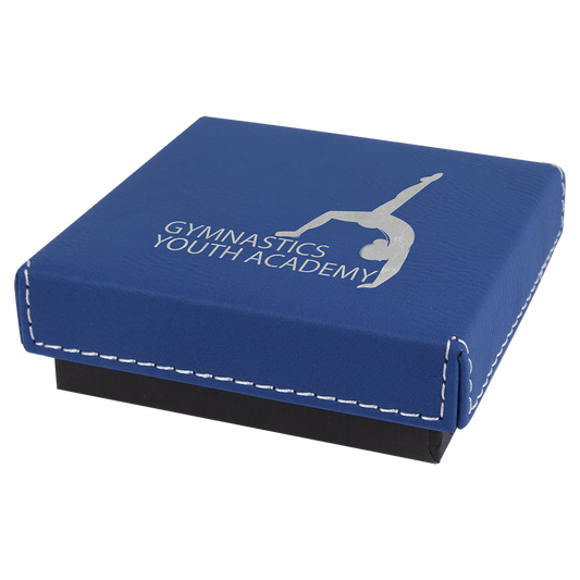 Blue/Silver Medal Box with Engravable Leatherette Lid - 3 1/2" x 3 1/2"
