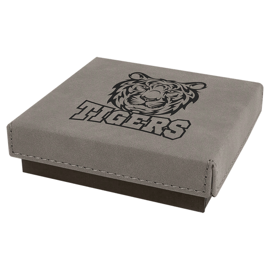 Gray Medal Box with Engravable Leatherette Lid - 4" x 4"