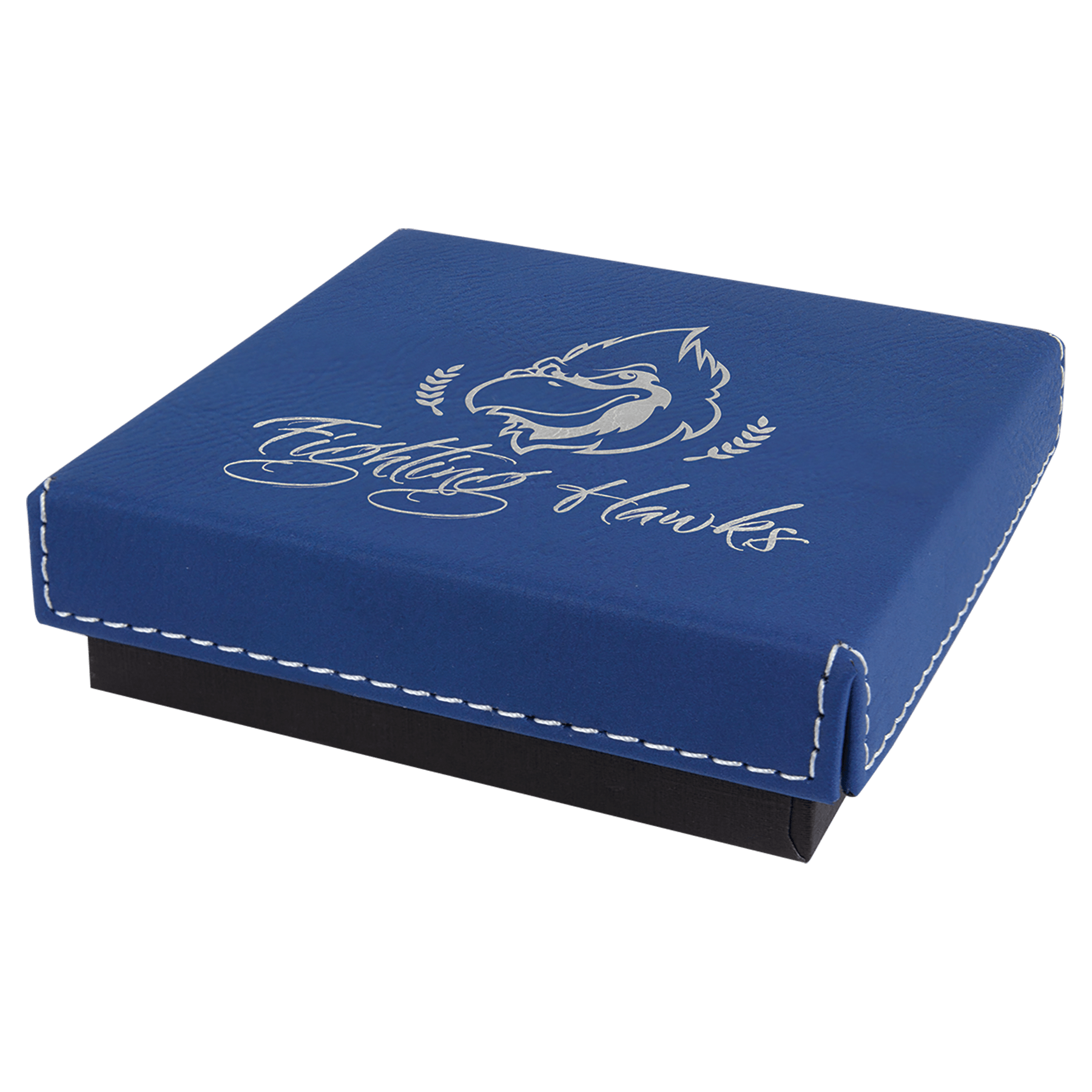 4" x 4" Blue/Silver Medal Box with Laserable Leatherette Lid