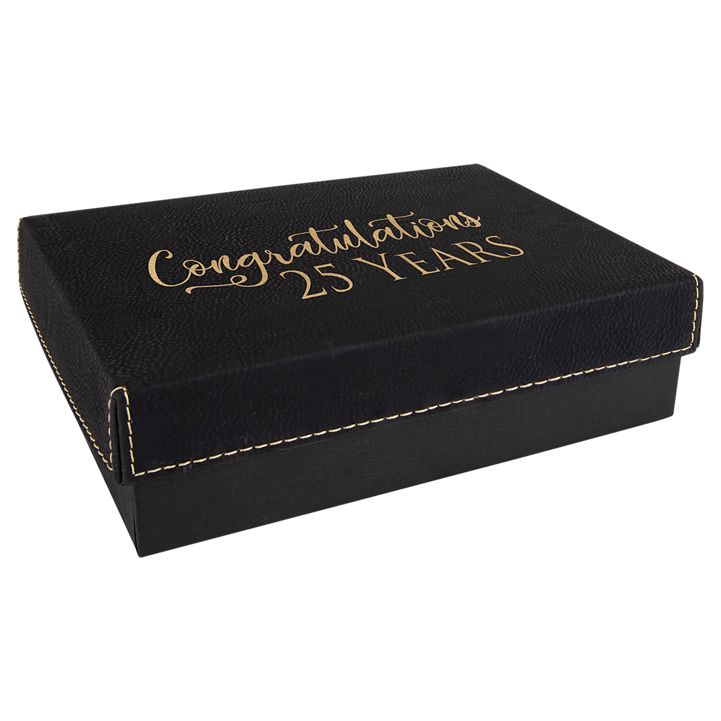 7 3/8" x 5 3/4" Black/Gold Gift Box with Laserable Leatherette Lid