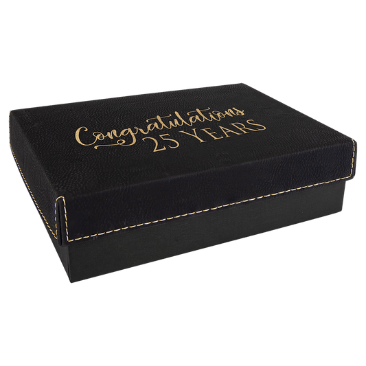 7 3/8" x 5 3/4" Black/Gold Gift Box with Laserable Leatherette Lid