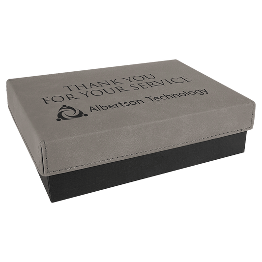 7 3/8" x 5 3/4" Gray Gift Box with Laserable Leatherette Lid