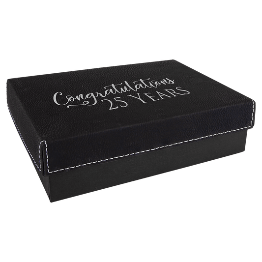 7 3/8" x 5 3/4" Black/Silver Gift Box with Laserable Leatherette Lid