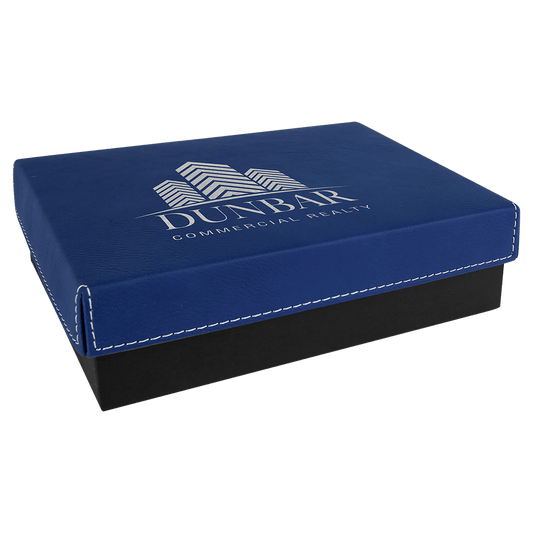 Blue/Silver Gift Box with Engravable Leatherette Lid - 7 3/8" x 5 3/4"